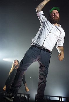 in flames